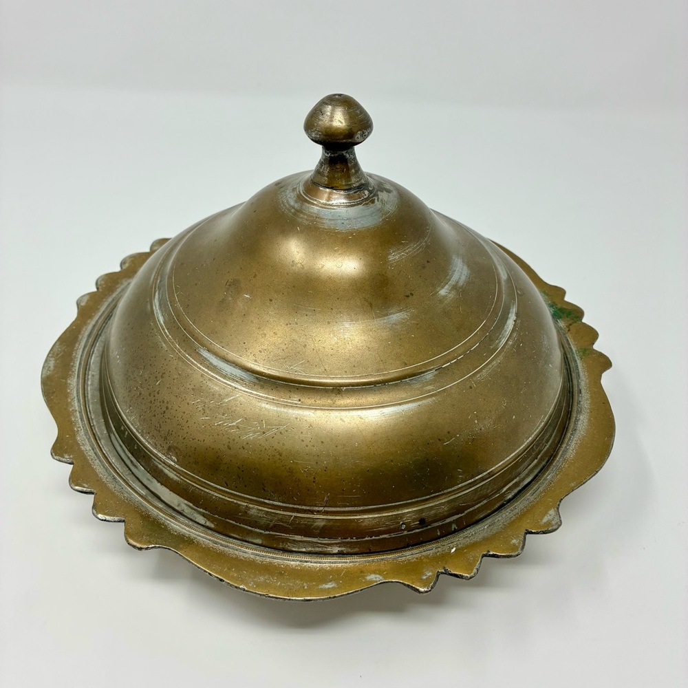 Vintage Turkish Serving Dish Domed Lid Tinned Copper Ottoman Lidded Bowl